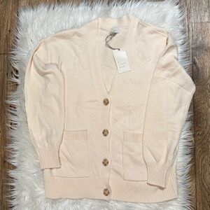 A New Day Cream Knit Cardigan Sweater‎ XS Button Front Pocket Long Sleeve NEW